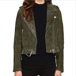 BLANKNYC Suede Moto Jacket XS – Olive Juice Green, Genuine Suede, Cropped